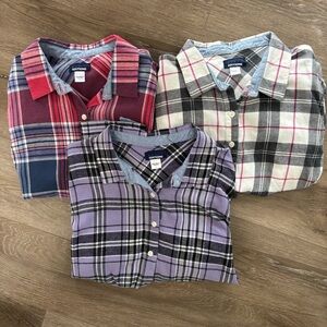 THREE Basic Editions Plaid Shirt Bundle - Red, White, Purple